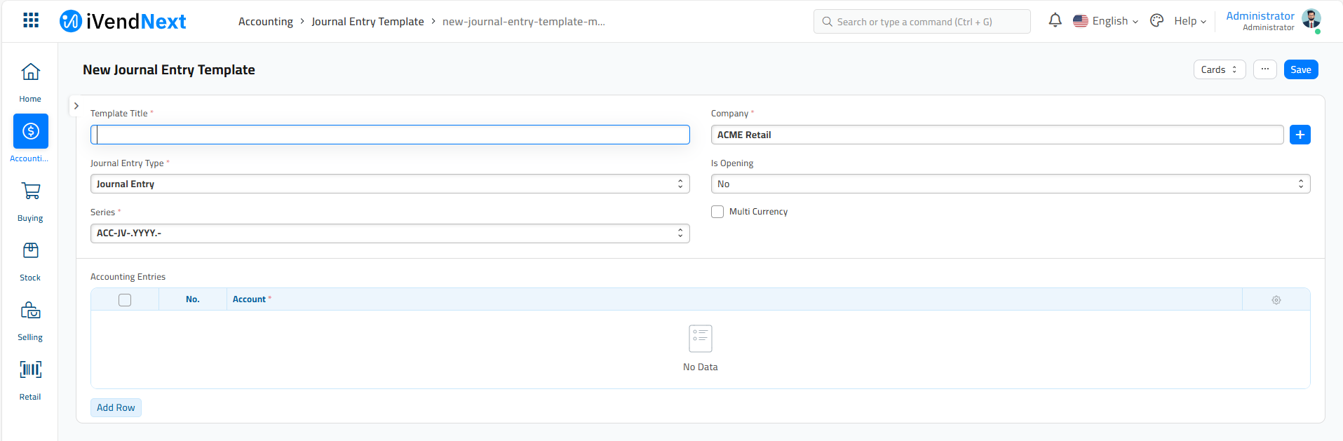 New Journal Entry Template